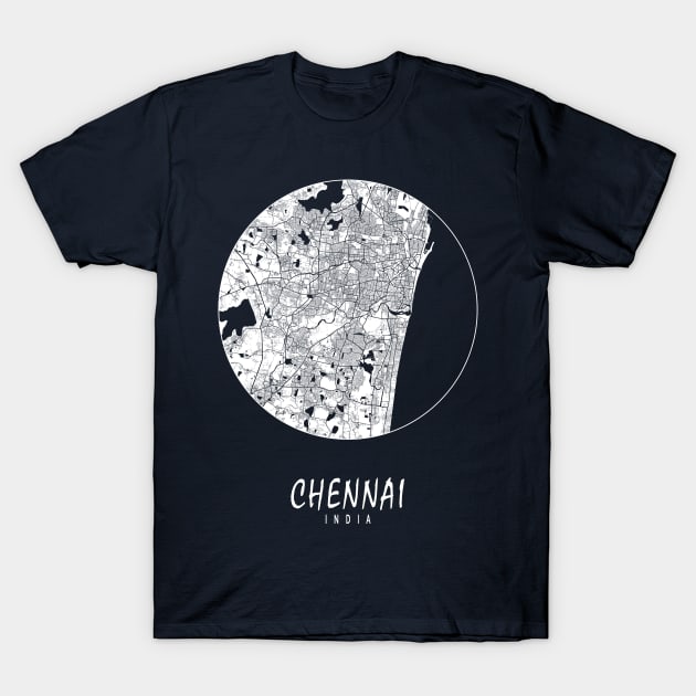 Chennai, India City Map - Full Moon T-Shirt by deMAP Studio